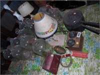 GROUP OF ITEMS, SEWING BOX, JUGS, ETC.