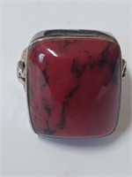 Marked 925 Red Jasper Stone Ring- 6.7g