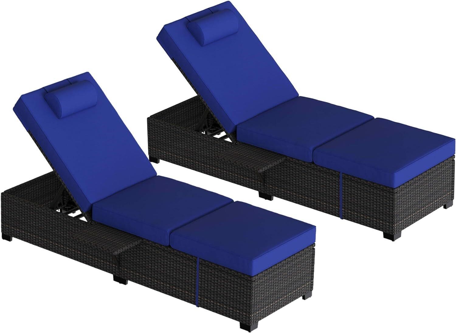 GAOMON Wicker Patio Chaise Lounge Chairs  Set of 2