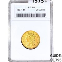 1837 $5 Gold Half Eagle ANACS EF40