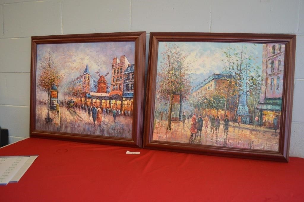 Pair of Acrylic French Paintings