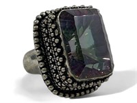 Large .925 Silver Lab Alexandrite Ring