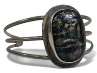 .925 Silver Art Glass Hand Made Cuff Bracelet
