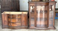 Vintage 2 Pc Hutch with Curved Glass - Ck Pics
