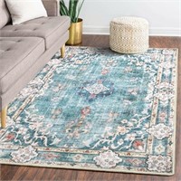 R792  MUJOO Teal 5'x7' Area Rug Abstract Floral Bl