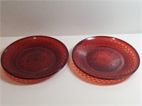 2pc Antique Gold Ruby Salad Plates Cristal