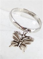 Sterling Silver Butterfly Dangle Charm Ring Size 8