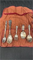 Vintage silverware with apron holder