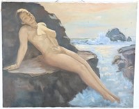 1972 Faulkner Painting of Woman at Beach