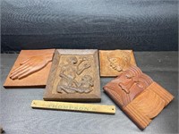 Vintage African carved wood plaques
