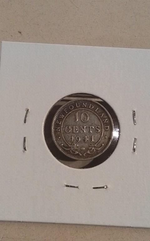 1941 NFLD Sterling 10 Cent Coin EF40 King George