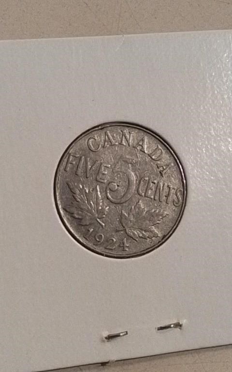 1924 Canada 5 Cents VF20 King George V