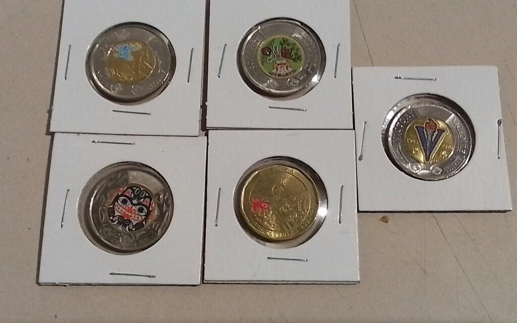 Five Coloured Canada Coins