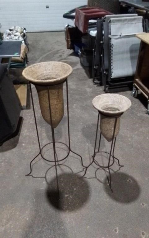 Two Planters On Metal Stands