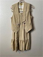 Vtg 1970s Carla New York Leather Vest Dress Set