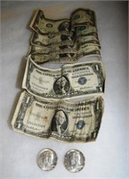 Money lot incl: $1 silver certificates - 1957 & 19