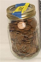 500+ Wheat Pennies in Ball Canning Jar