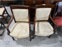 Pair Antique Charles X Style Mahogany Arm Chairs