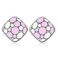 Pretty Pink & White Epoxy Pattern Stud Earrings