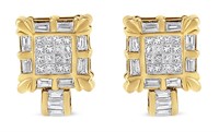 14k Gold .93ct Diamond Art Deco Hoop Earrings