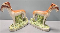 2 Staffordshire Pottery Hunting Dog Figures