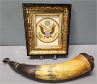 Scrimshaw Powder Horn Folk Art Style & US Seal
