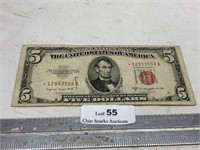 Red Seal Five Dollar Note, Rare Star Bill in