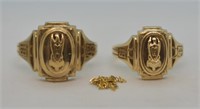 Pair of 10K Gold His & Hers Class Rings