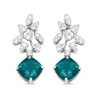 18K Gold Diamond and Emerald Earrings