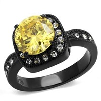 Round 2.81ct Yellow Topaz Halo Black Plated Ring