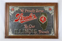 Vintage Stroh's Beer Illinois Friends Mirrored Sig