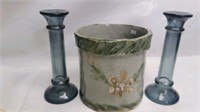 Crock Pottery Planter & glass vase lot