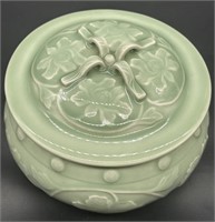 Light Jade-Color Ceramic Lidded Trinket Dish