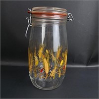 Vintage Arc France Glass Hinge Lidded Jar w/Wheat