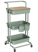 DTK 3 Tier Utility Rolling Cart Green color