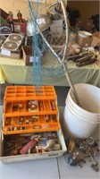 Fishing supplies, rebel tackle box, net, reels,