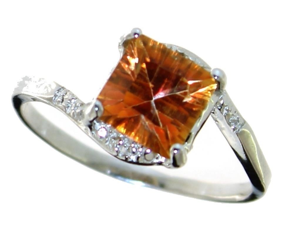 Princess Cut 2.02 ct Imperial Topaz & DIamond Ring