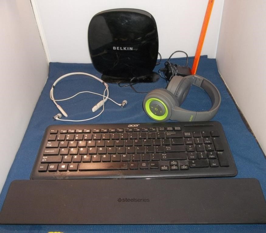 Wireless Keyboard, Headphones, Router+