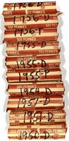 (10) Rolls 1950's Wheat Cent Penny Lot