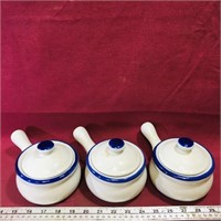 Set Of 3 Pottery Soup Pots (Vintage)