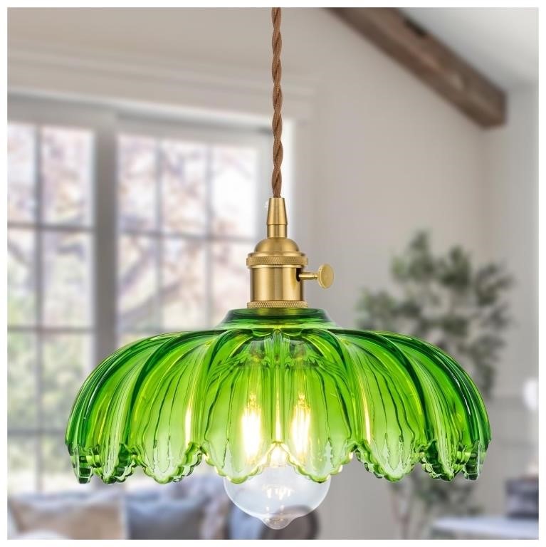 LYE Vintage Pendant Light Fixture with Green Glass