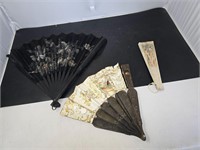 Vintage Asian Folding Fans Lot of 3