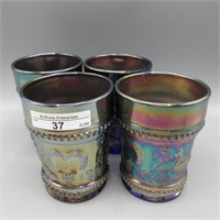 set of 4 Dugan blue Peacock at Fountain tumblers