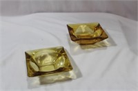 Lot Of Two Amber Glass Ashtrays