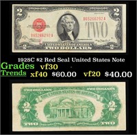 1928C $2 Red Seal United States Note Grades vf++