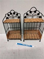 2 Small Wicker and Metal Shelves