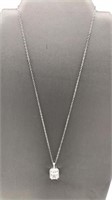 Necklace W/clear Stone Pendant - Silver-tone