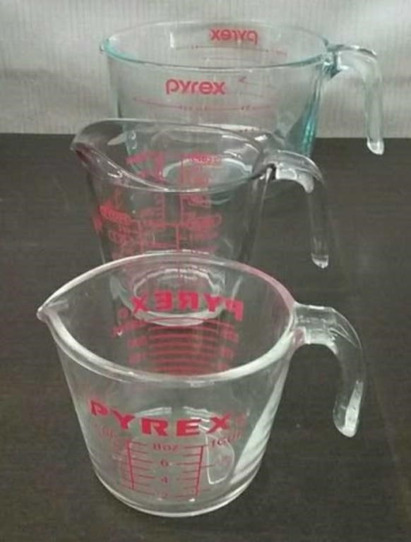 Box 3 Pyrex Measuring Cups, 1, 2, & 8 Cup