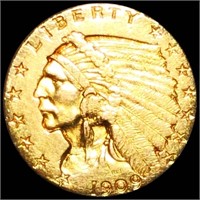 1909 $2.50 Gold Quarter Eagle NEARLY UNC