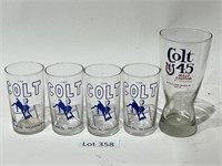 (5) Colt Glasses & 1 45 Malt Liquor Glasses